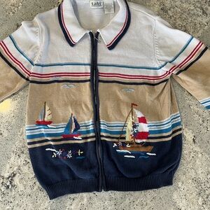 Vintage 90s Tabi Women's Nautical Cardigan - Navy, White, Tan
